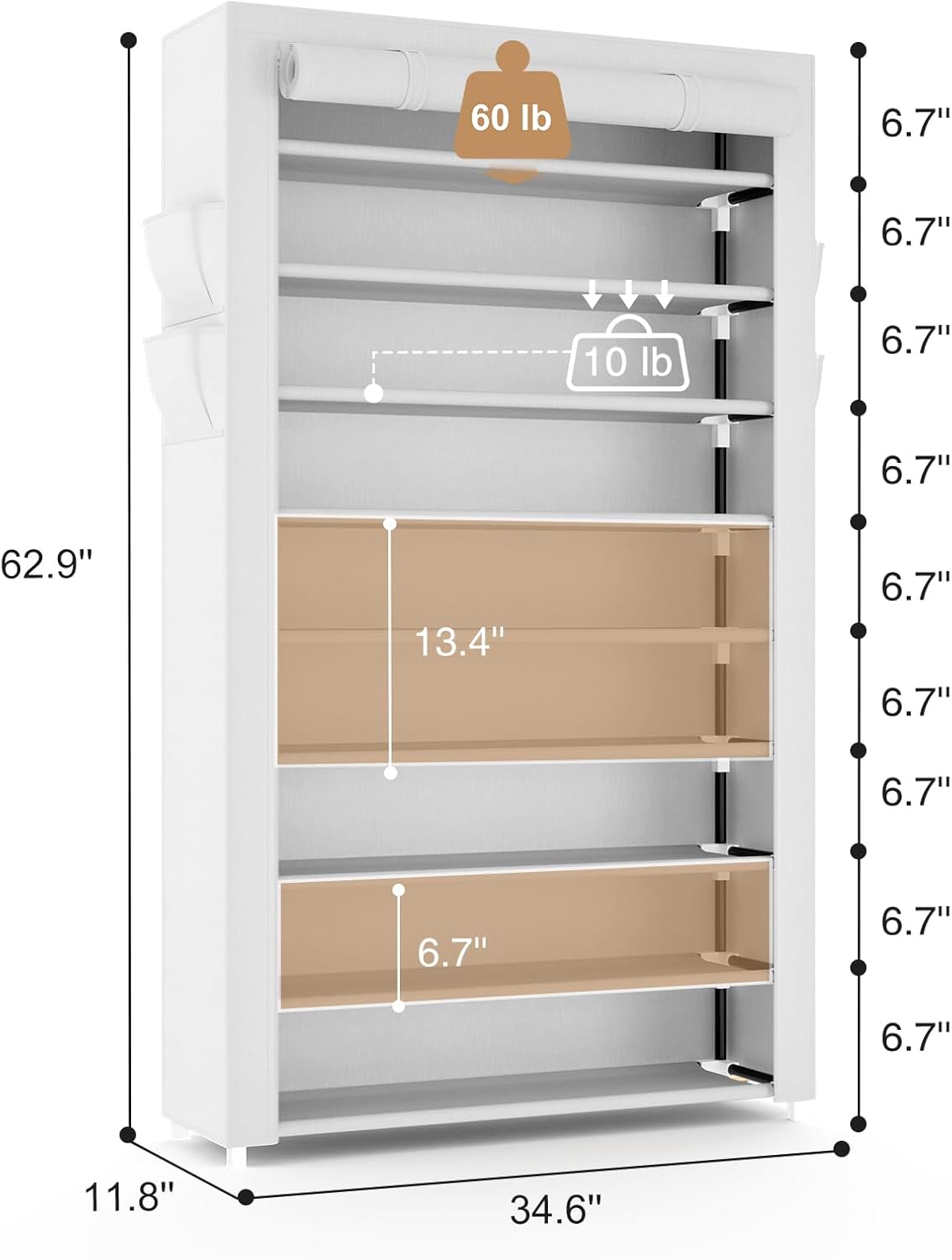 VILICK Shoe Rack with Cover Narrow Shoe Organizer with 4 Side Pockets 10 Tier Tall Shoe Storage Holds 18-22 Pairs Shoes and Boots Shoe Rack for Closet Entryway Garage