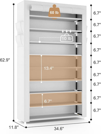 VILICK Shoe Rack with Cover Narrow Shoe Organizer with 4 Side Pockets 10 Tier Tall Shoe Storage Holds 18-22 Pairs Shoes and Boots Shoe Rack for Closet Entryway Garage