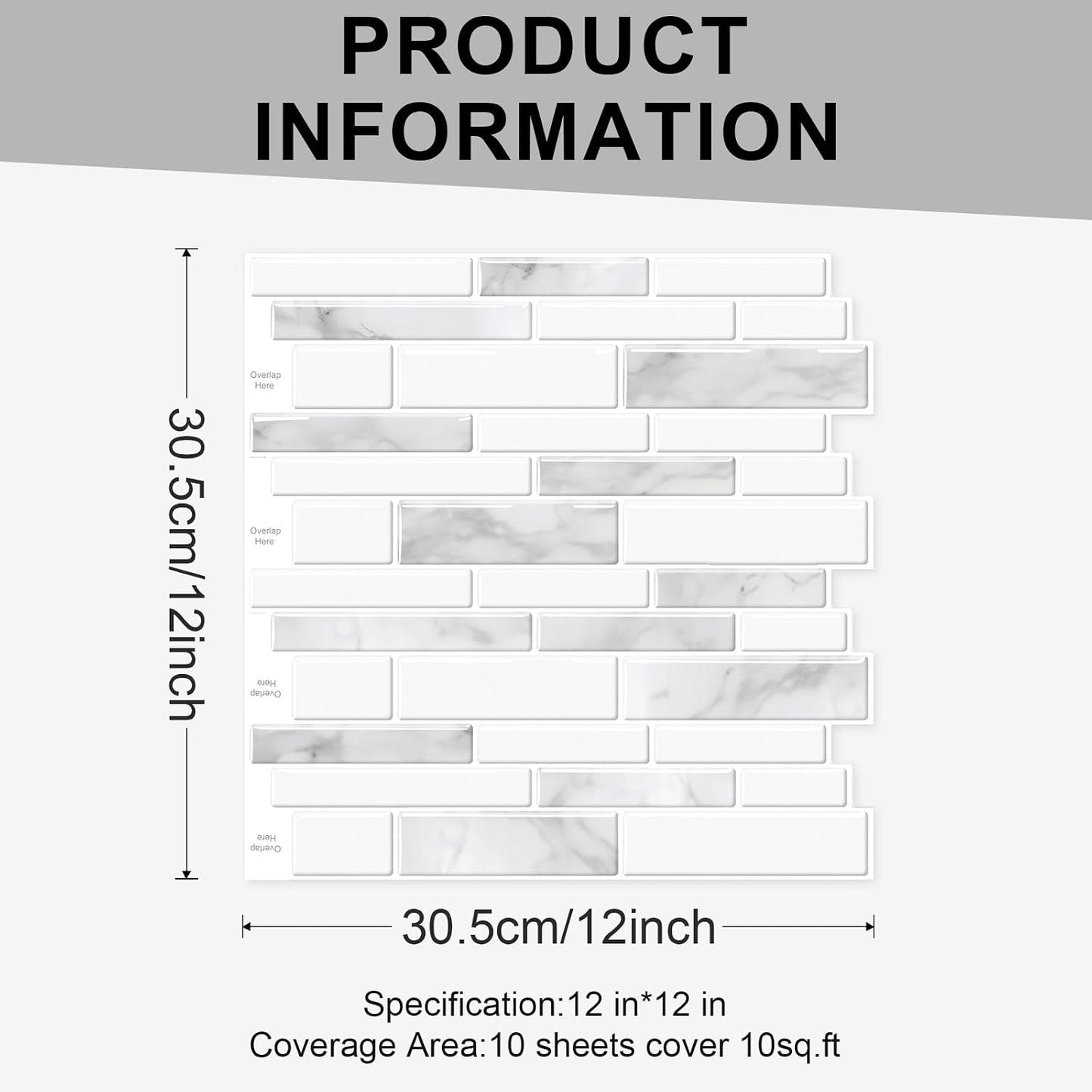 10 Sheets Peel and Stick Backsplash, Peel and Stick Tiles, Marble Look Wall Tiles Backsplash for Kitchen and Bathroom, Livingroom, 12”x12”,Blue&Grey