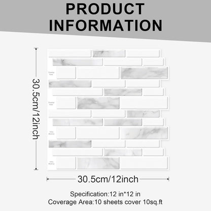 10 Sheets Peel and Stick Backsplash, Peel and Stick Tiles, Marble Look Wall Tiles Backsplash for Kitchen and Bathroom, Livingroom, 12”x12”,Blue&Grey