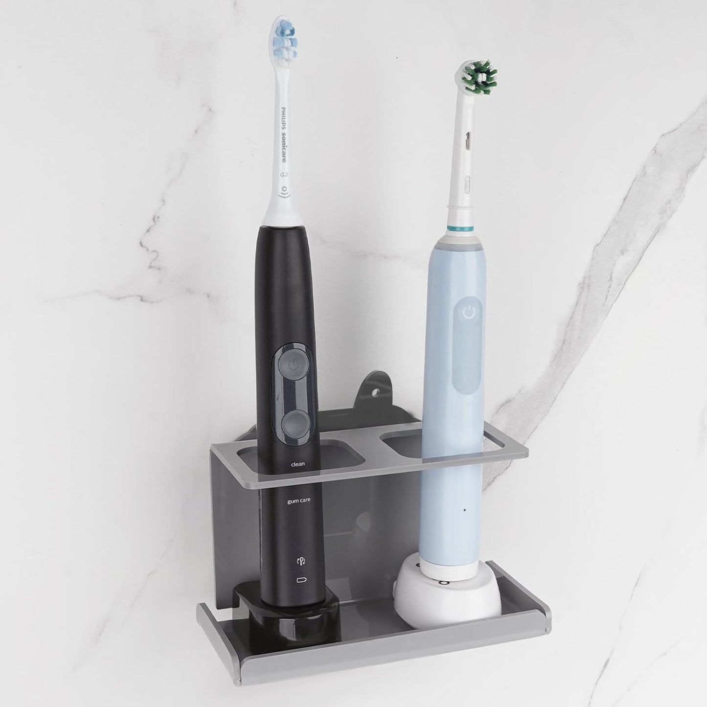 Electric Toothbrush Holder Wall Mounted, Electric Toothbrush Cord Organizer Holds 1 Chargers, Self Adhesive Electric Toothbrush Stand for Bathroom, Medicine Cabinet, Dorm(Black)