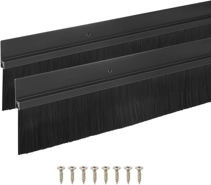 M METERXITY 2Pack Door Sweep - 39" Door Bottom Brush Heavy Duty Seal Draft Stopper Aluminum Base with 50mm Brush, Adhesive/Screw Installation for Interior/Exterior/Garage/Sliding Doors, Black