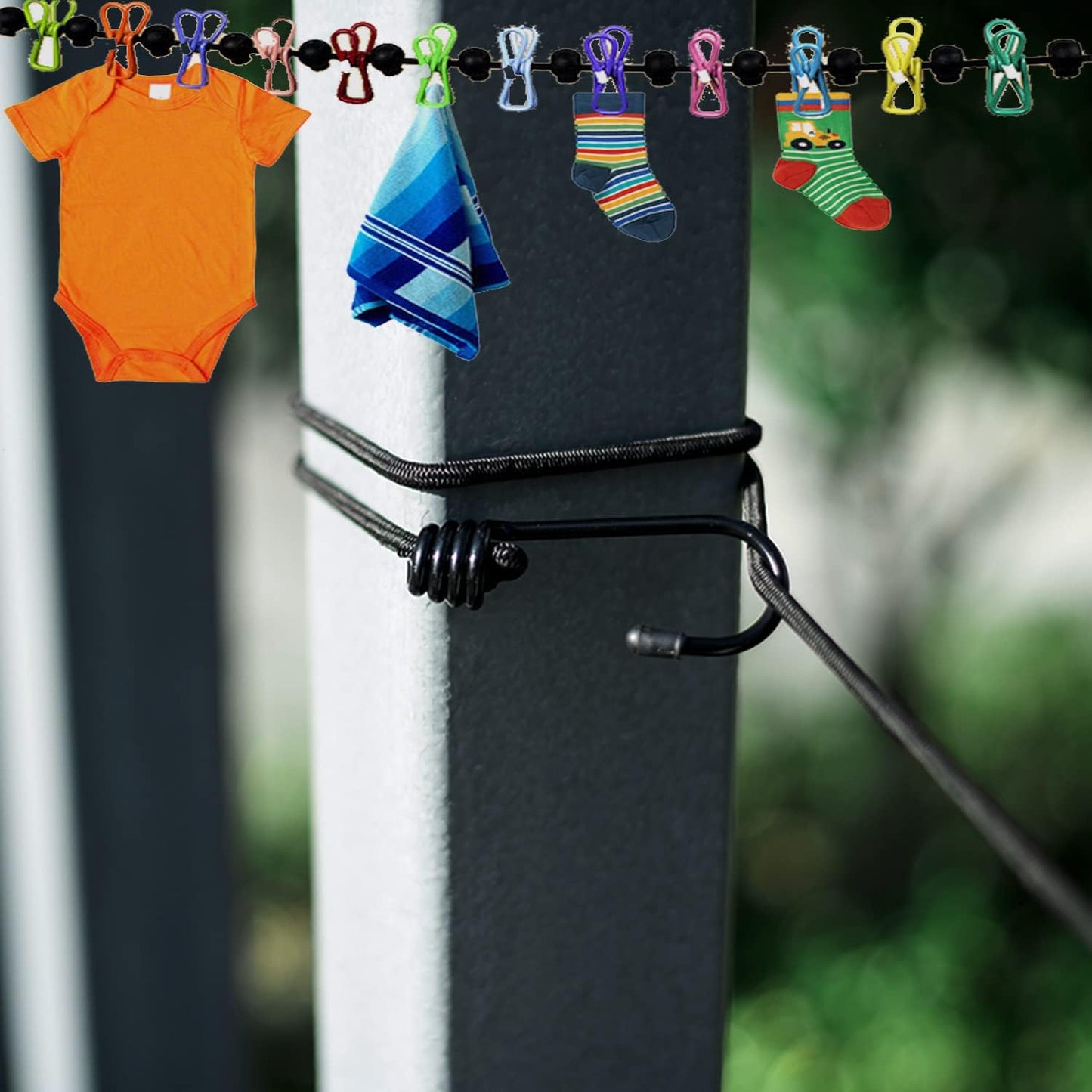 2 Pack Portable Clothesline with 12 Clothespins, Windproof Travel Stretchy Retractable Elastic Laundry Clothes Line for Backyard, Vacation Hotel, Balcony Drying