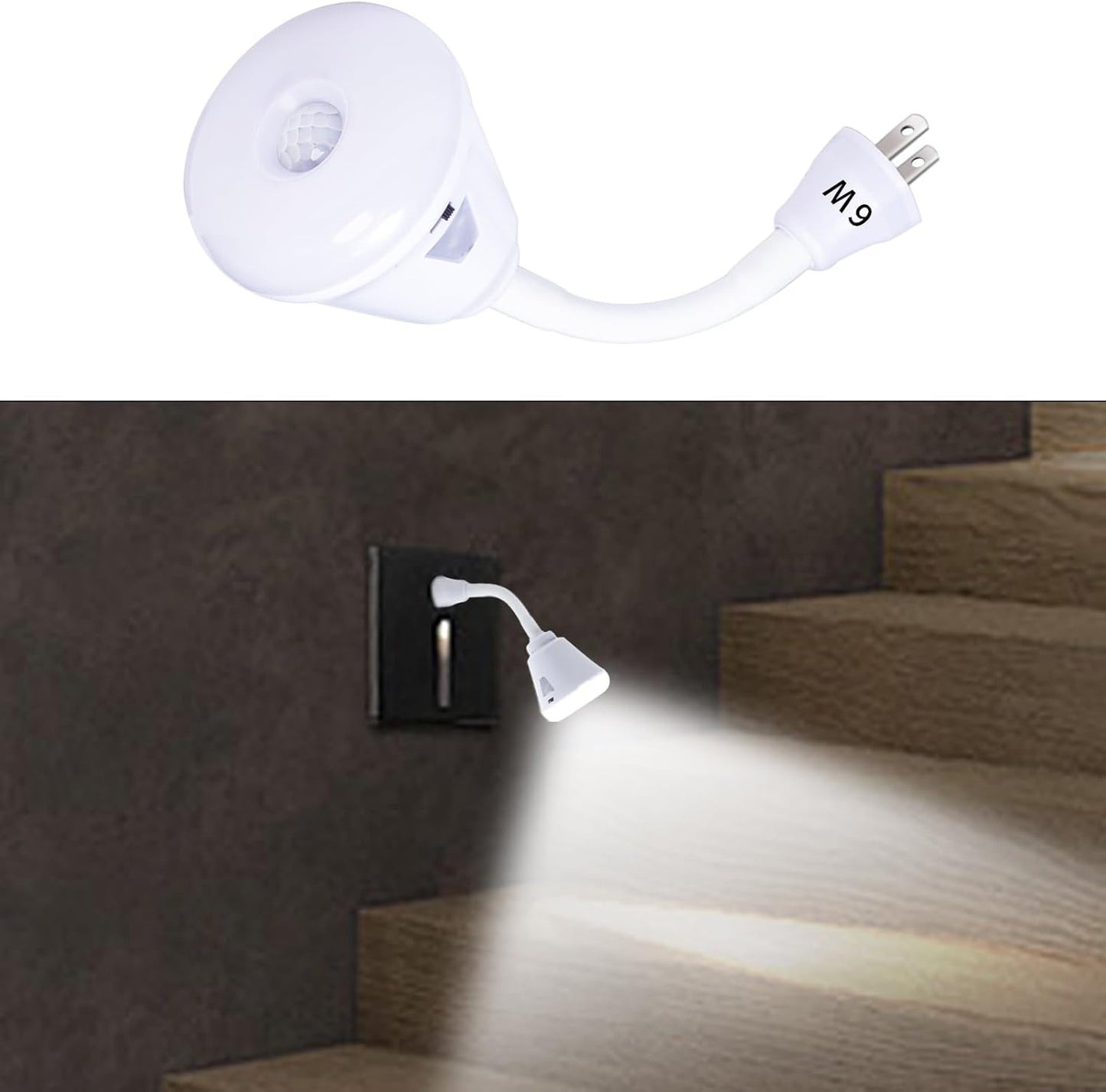 2 Pcs Plug in Motion Sensor Night Light Indoor LED Infrared Motion Detector Night Light for AC Outlet, Dusk to Dawn Sensor, 360° Rotating for Stairs Garage, 6W Cool White Light US Plug