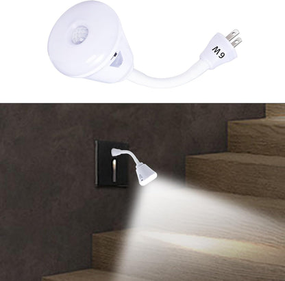 2 Pcs Plug in Motion Sensor Night Light Indoor LED Infrared Motion Detector Night Light for AC Outlet, Dusk to Dawn Sensor, 360° Rotating for Stairs Garage, 6W Cool White Light US Plug