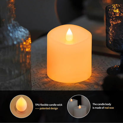 3x3 Flickering Flameless Candles Set of 2, 2AA Battery Life 600 Hours Battery Candles Flickering with Timer,3 inch Flameless Candles with Remote for Indoor/Outdoor, Ivory