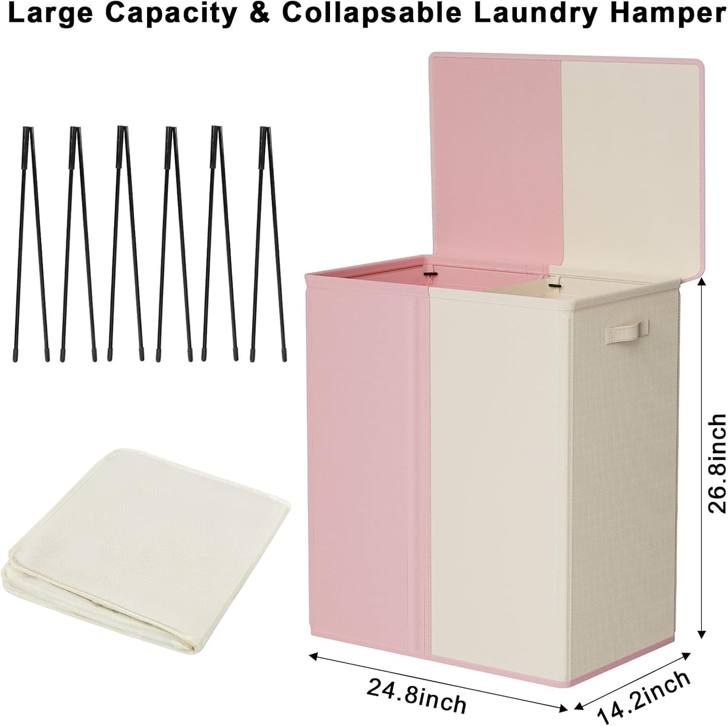 WOWLIVE Double Laundry Baseket with Lid and Removable Laundry Bags,154L Large Laundry Hamper 2 Section Collapsible Dirty Clothes Hamper for Laundry Room,College Dorm,Bathroom,Black and Beige