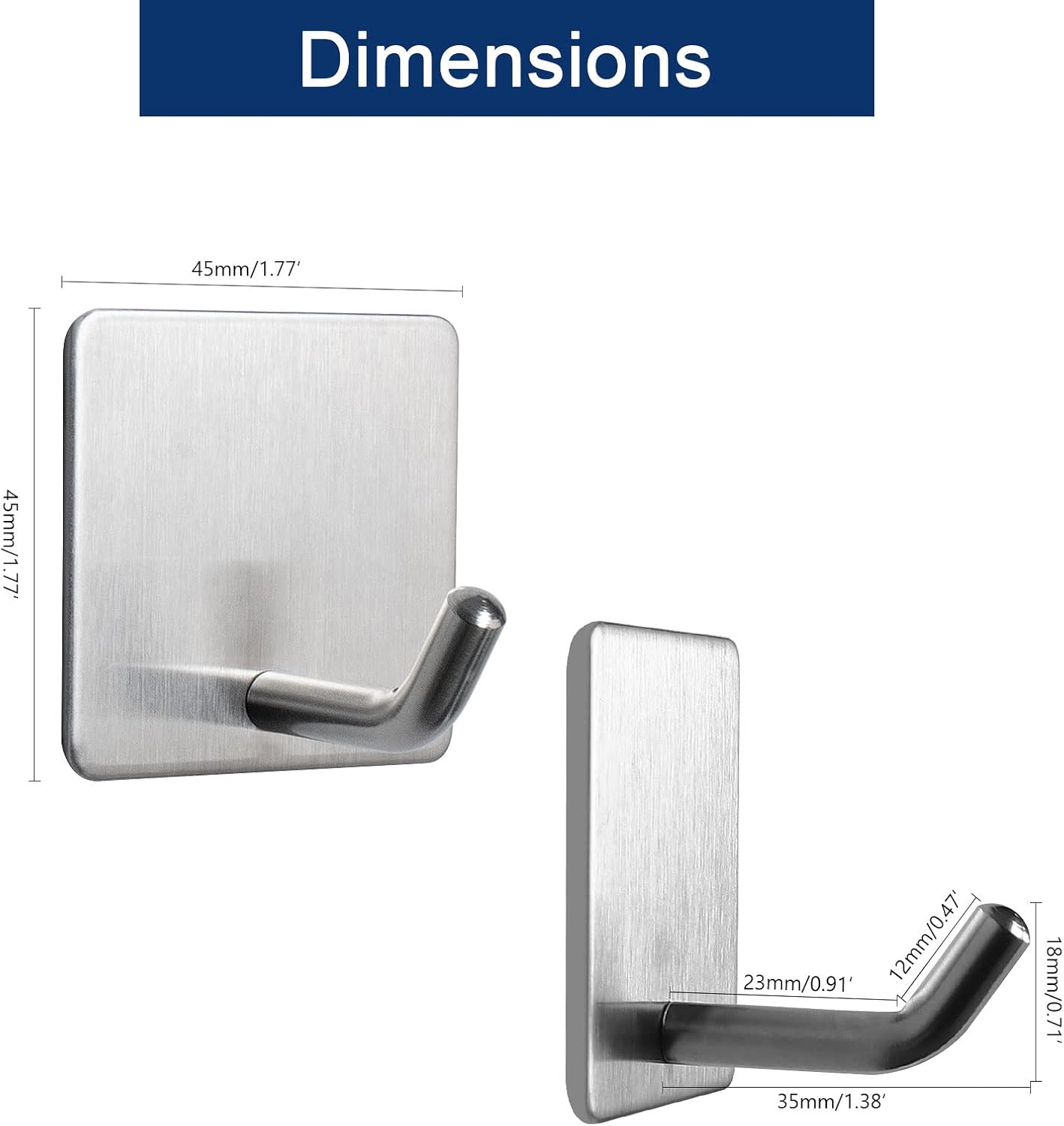 NearMoon Adhesive Hooks- Heavy Duty Bath Wall Hooks Waterproof Stainless Steel Towel Hangers Stick on Wall Clothes Holders for Bathroom Kitchen Home, 5 Pack (Brushed Nickel)