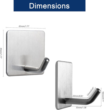 NearMoon Adhesive Hooks- Heavy Duty Bath Wall Hooks Waterproof Stainless Steel Towel Hangers Stick on Wall Clothes Holders for Bathroom Kitchen Home, 5 Pack (Brushed Nickel)
