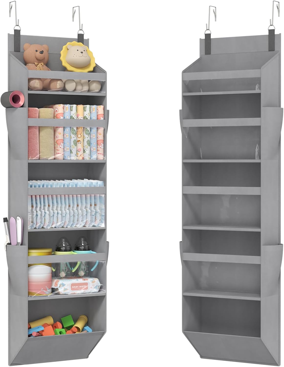 Lifewit 1 Pack Over the Door Organizer, 5 Section Clear Window Hanging Storage with 4 Side Pockets, Sturdy Anti Tilt 40 lbs Load Behind Door for Closet, Bedroom, Bathroom, Nursery, Dorm, Dark Gray