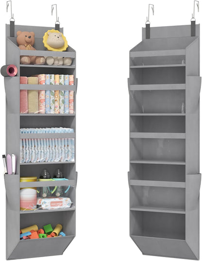 Lifewit 1 Pack Over the Door Organizer, 5 Section Clear Window Hanging Storage with 4 Side Pockets, Sturdy Anti Tilt 40 lbs Load Behind Door for Closet, Bedroom, Bathroom, Nursery, Dorm, Dark Gray