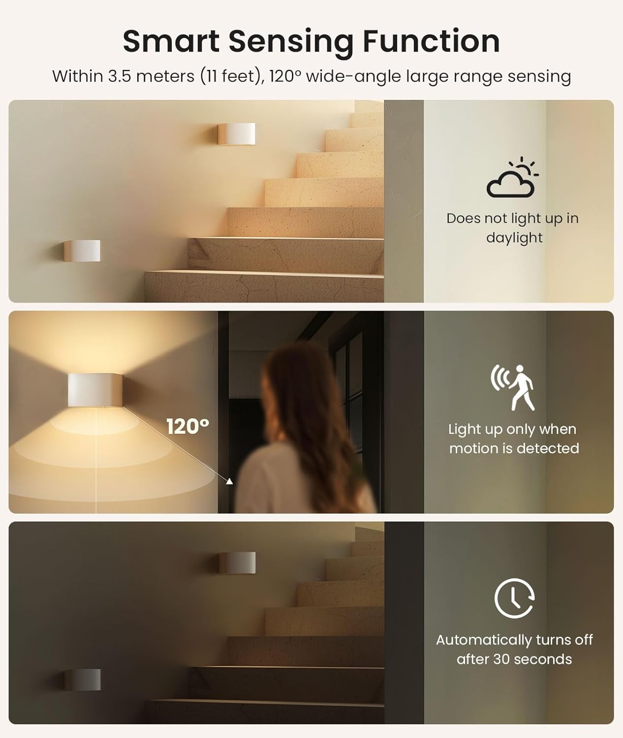 FULEN Motion Sensor Wall Light with Remote Control 3 Colors Wireless Wall Lamp LED Indoor Up and Down Wall Sconce 5000mAh Rechargeable Battery Powered Wall Lamps Brightness Adjustable, 2 Pack