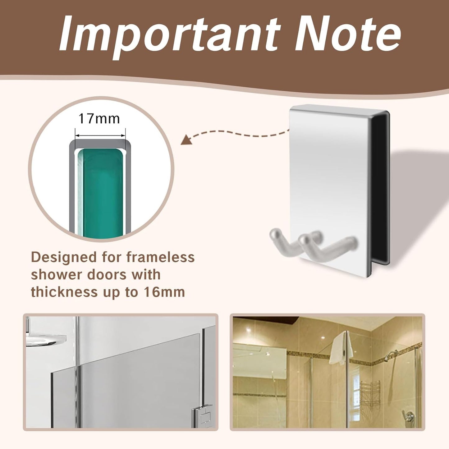 BRBASAP Door Hook Towel Matte Nickel Hooks for Frameless Glass Shower Doors Stainless Steel Over Door Hanger for Bathroom Robe Towel Holder Razor Squeegee and Loofah Fits 0.32-0.66in Doors