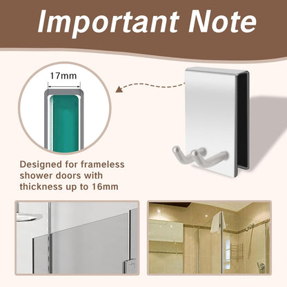 BRBASAP Door Hook Towel Matte Nickel Hooks for Frameless Glass Shower Doors Stainless Steel Over Door Hanger for Bathroom Robe Towel Holder Razor Squeegee and Loofah Fits 0.32-0.66in Doors
