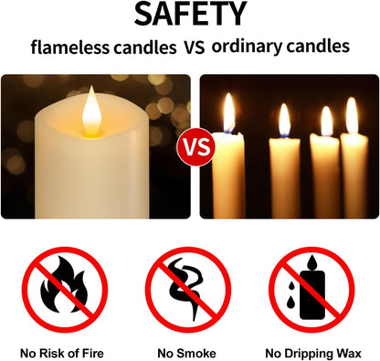 3x3 Flickering Flameless Candles Set of 2, 2AA Battery Life 600 Hours Battery Candles Flickering with Timer,3 inch Flameless Candles with Remote for Indoor/Outdoor, Ivory