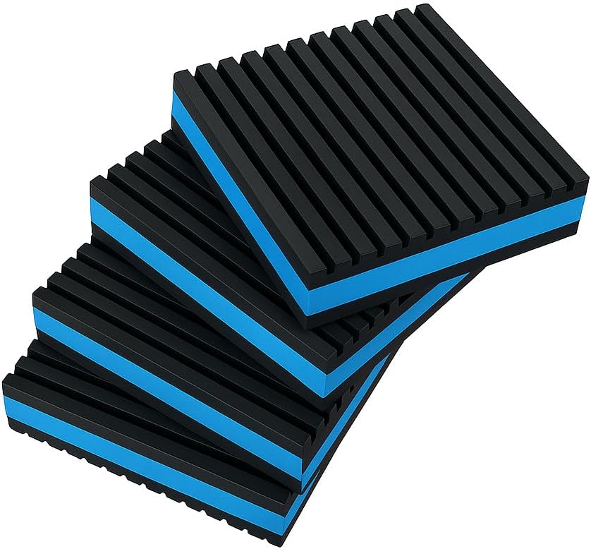 4P Anti Vibration Pads 4'' X 4'' X 7/8" Sound Isolation Ribbed Rubber Mats with EVA Center, Heavy Duty Vibration Isolation Pads for Air Compressos, Conditioner, Treadmill, HVAC Washer Dryer
