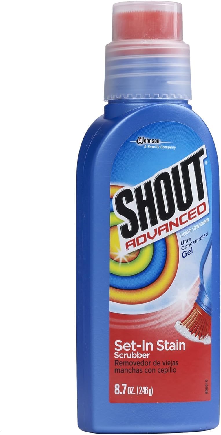 Shout Advanced Ultra Concentrated Gel Brush, 8.7 Ounce, Treats Dried Food, Coffee, Wine, Makeup Stains, Safe for All Colorfast Washables, Works in All Water Temperatures