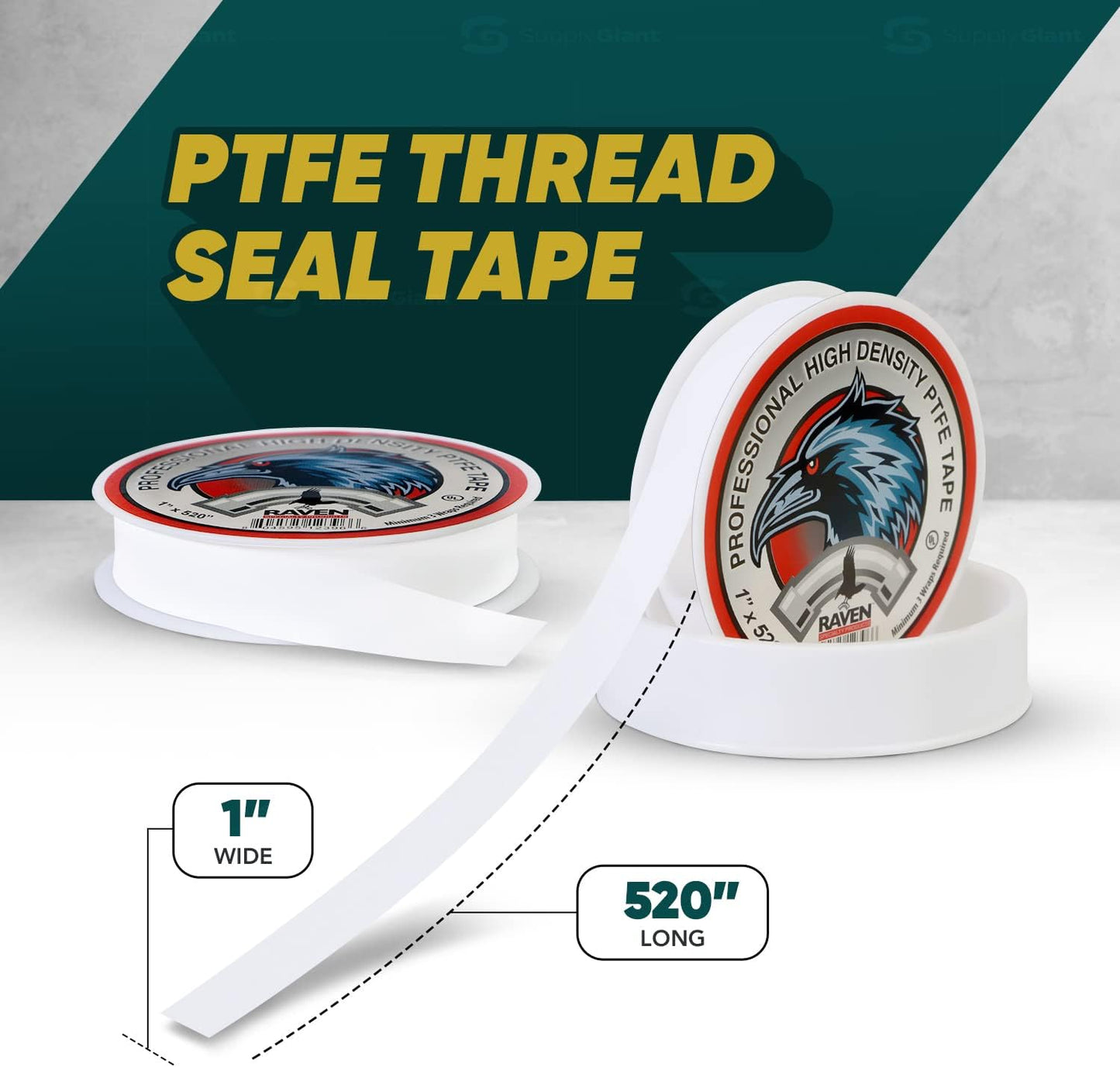 Supply Giant S1645 PTFE Thread Seal Tape for Plumbers, White 1 Inch x 520 Inch