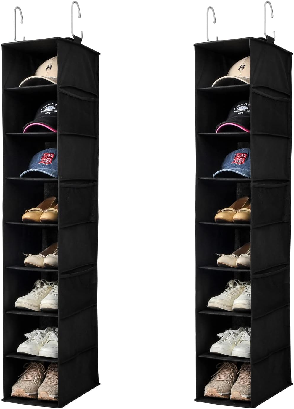 Berdeng Hanging Shoe Organizer for Closet with Side Mesh Pockets，Hat Racks for Baseball Caps，Shoe and Hat Holder & Storage，8-Shelf，Gray，1 Pack