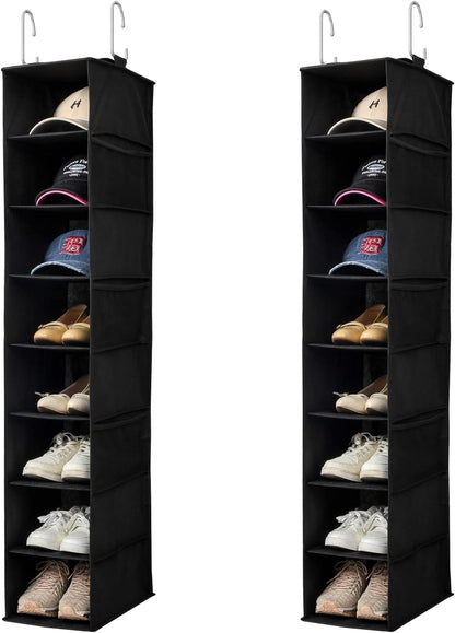 Berdeng Hanging Shoe Organizer for Closet with Side Mesh Pockets，Hat Racks for Baseball Caps，Shoe and Hat Holder & Storage，8-Shelf，Gray，1 Pack