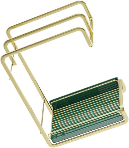 OSALADI Kitchen Wall Hanging Drying Storage Rack with Water Tray Lightweight Drain Stand for Duster Cloths Space-saving Elegant Kitchen Utensil Holder Gold Finish