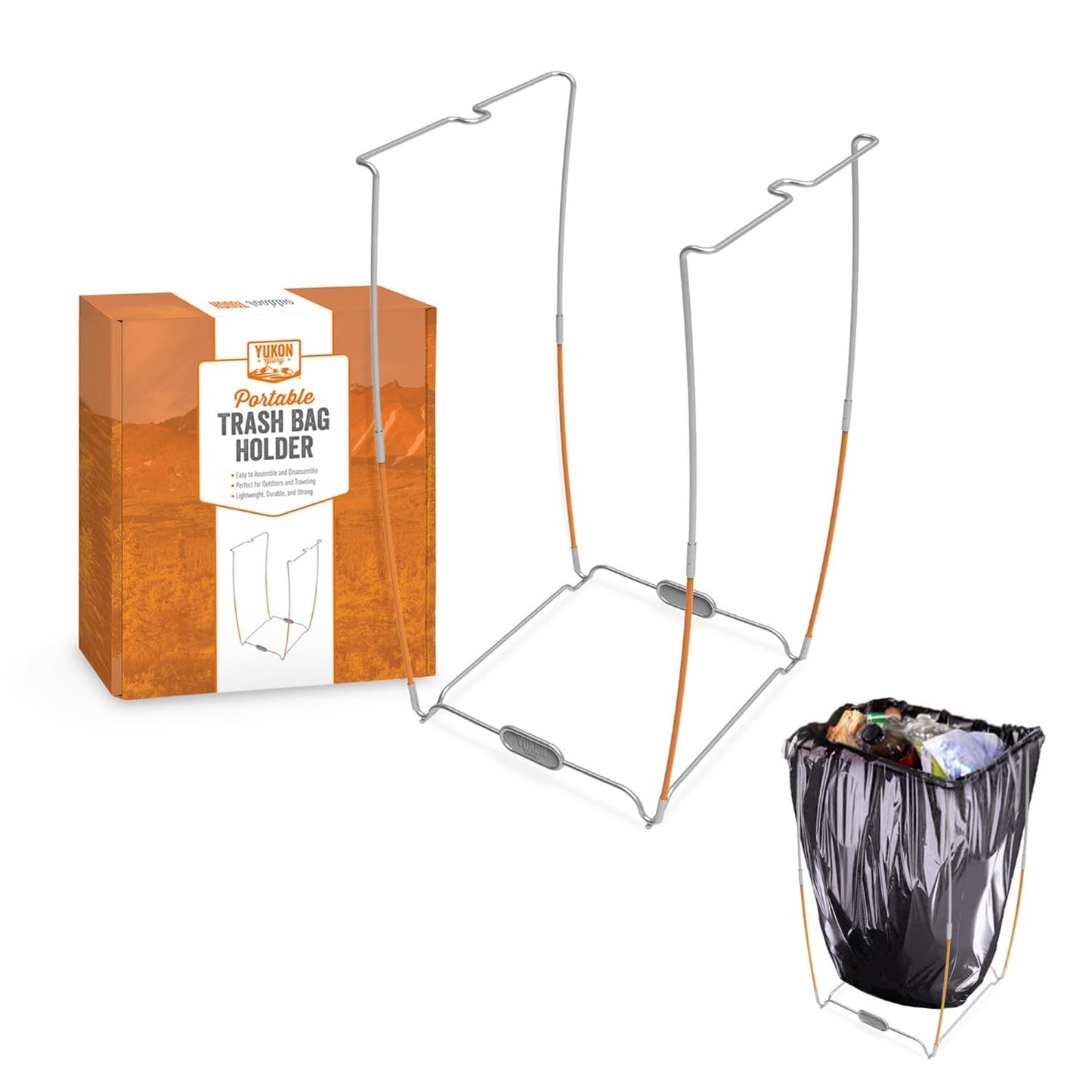 Yukon Glory Collapsible Trash Bag Holder & Portable Trash Can Stand, Stainless Steel, Holds 13 Gallon Bags, Folds Into Its Own Carry Bag, for Camping, Tailgating & Outdoor Cleanup