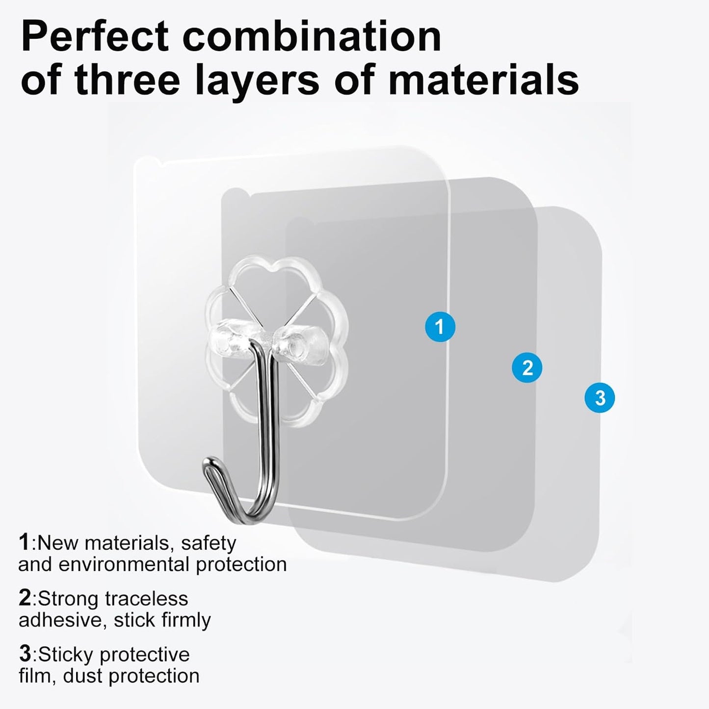 10 Pack Heavy Duty Self Adhesive Wall Hooks, Holds 33lb Max - Transparent Waterproof & Oilproof Hooks for Bathroom, Kitchen, No Drilling Strong Adhesive Holds Towels, Robes, Coats, Utensils