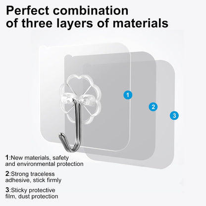 10 Pack Heavy Duty Self Adhesive Wall Hooks, Holds 33lb Max - Transparent Waterproof & Oilproof Hooks for Bathroom, Kitchen, No Drilling Strong Adhesive Holds Towels, Robes, Coats, Utensils