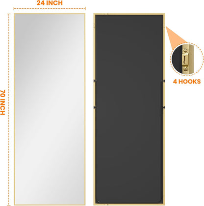 TRAHOME Full Length Floor Mirror 56"x15", Standing Mirror with Aluminum Frame, Large Body Mirror for Bedroom, Living Room and Bathroom, Black