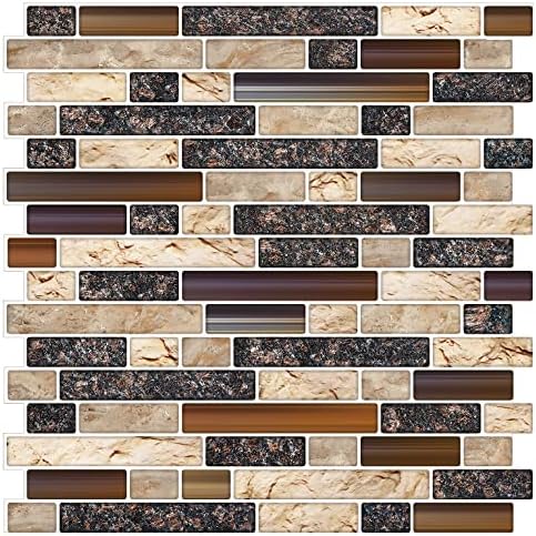 STICKGOO Thicker Design Peel and Stick, Self Adhesive Stick On Tile Backsplash for Kitchen and Bathroom, Beige & White, 12”×12”, 10 Sheets