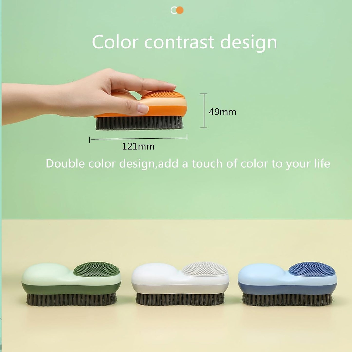 Two-Sided Laundry Stain Remover Brush, Green | Soft Silicone Bristle Side for Delicate Fabrics Knits, Hard Bristle Side for Tough Stain, Easy to Grip, Hand Washing Clothes