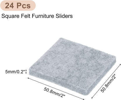 uxcell Furniture Pads, 24Pcs 1.5" - Square Self Adhesive Felt Furniture Pads, Floor Protectors for Furniture Feet Chairs Legs Hardwood Floors (Black)