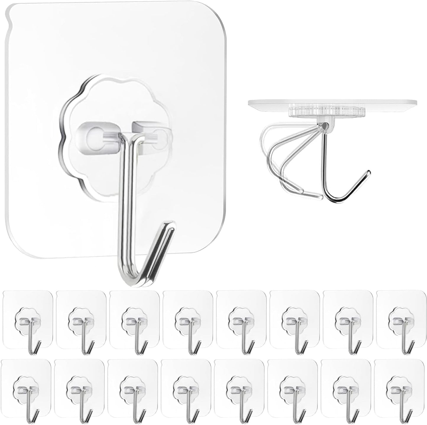 D Global Clear Adhesive Wall Hooks, Heavy Duty Self Adhesive, Waterproof & Removable, No Damage for Bathroom Kitchen Outdoor Use (12 Separable Large Hook)