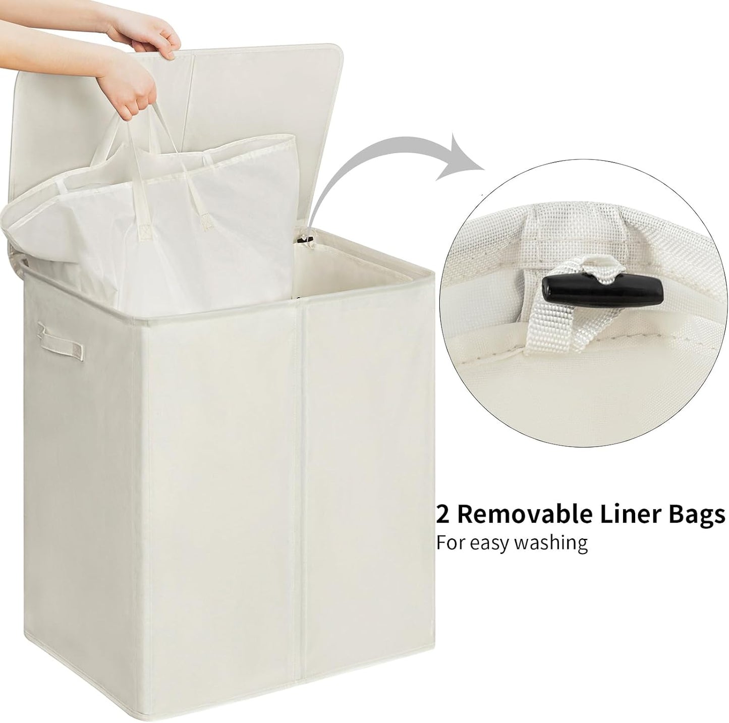 WOWLIVE 180L Laundry Hamper with Lid 3 Section,Large Laundry Basket with Removable Bags and Handles,Collapsible Dirty Clothes Hampers for Laundry,Laundry Basket Organizer for Laundry Room,Dorm,Beige