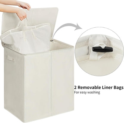 WOWLIVE 180L Laundry Hamper with Lid 3 Section,Large Laundry Basket with Removable Bags and Handles,Collapsible Dirty Clothes Hampers for Laundry,Laundry Basket Organizer for Laundry Room,Dorm,Beige