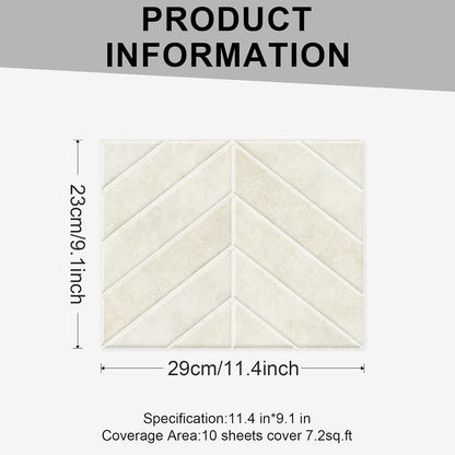 10 Sheets Thicker Design Peel and Stick Backsplash, 3D Self Adhesive Peel and Stick Wall Tile Backsplash for Kitchen, Bathroom, 11.4"x9.1", Beige