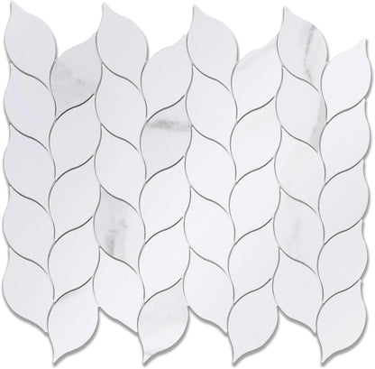 Tilingview 10-Sheet Peel and Stick Backsplash Tile for Kitchen, Self-Adhesive Mosaic Glossy Leaf Stick on Wall Tile with Gaps (Leaf Beige)