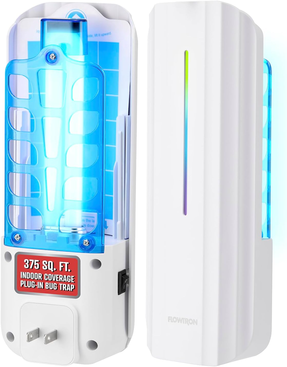 Flowtron Indoor Plug-in Fly Trap, 9W UV Light Electric Insect Trap with Adhesive Board – Silent Mosquito, Gnat & Fruit Fly Catcher, 375 Sq Ft Coverage (White)