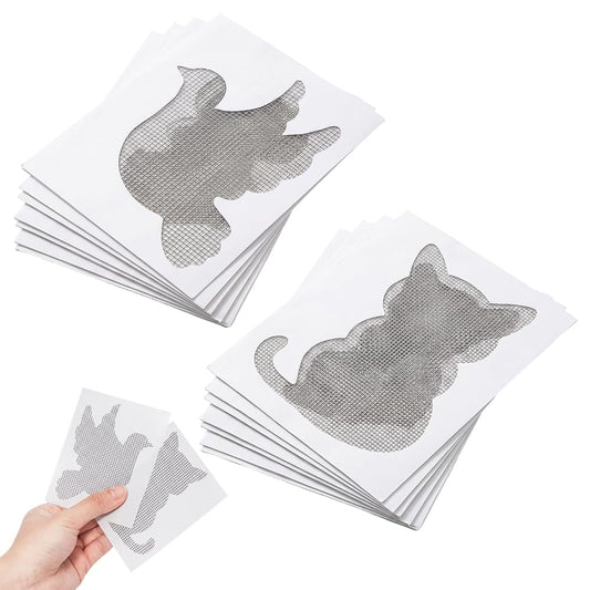 Decorative Window Screen Repair Patches, Cute Shapes, Self-Adhesive Mesh Repair Kit for Window Screens, Door Screens & Tents, Waterproof & Long-Lasting Screen Hole Fixer (Kitten + Pigeon(20 Piece))