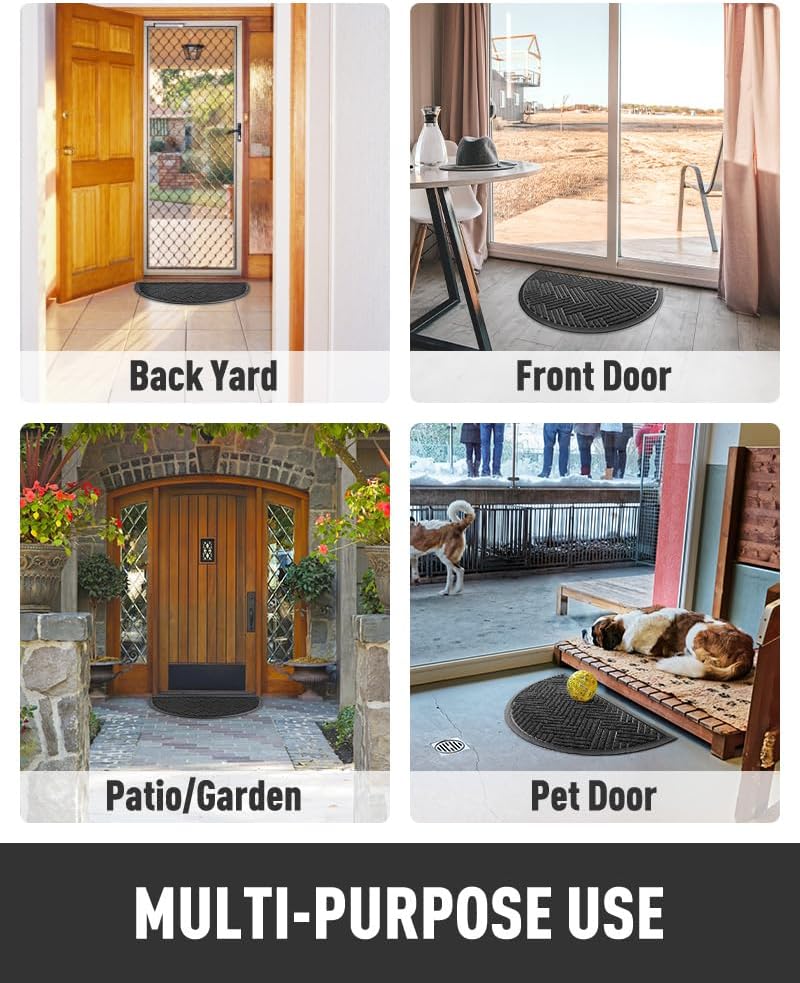 tchdio Door Mat Outdoor Indoor Entrance Doormat-Semicircular Durable Rubber Non Slip Front Door Mat for Outside Inside Entry Entryway Dirt Trapper WelcomeMat for Muddy Paws and Shoes-Black 17”x30”
