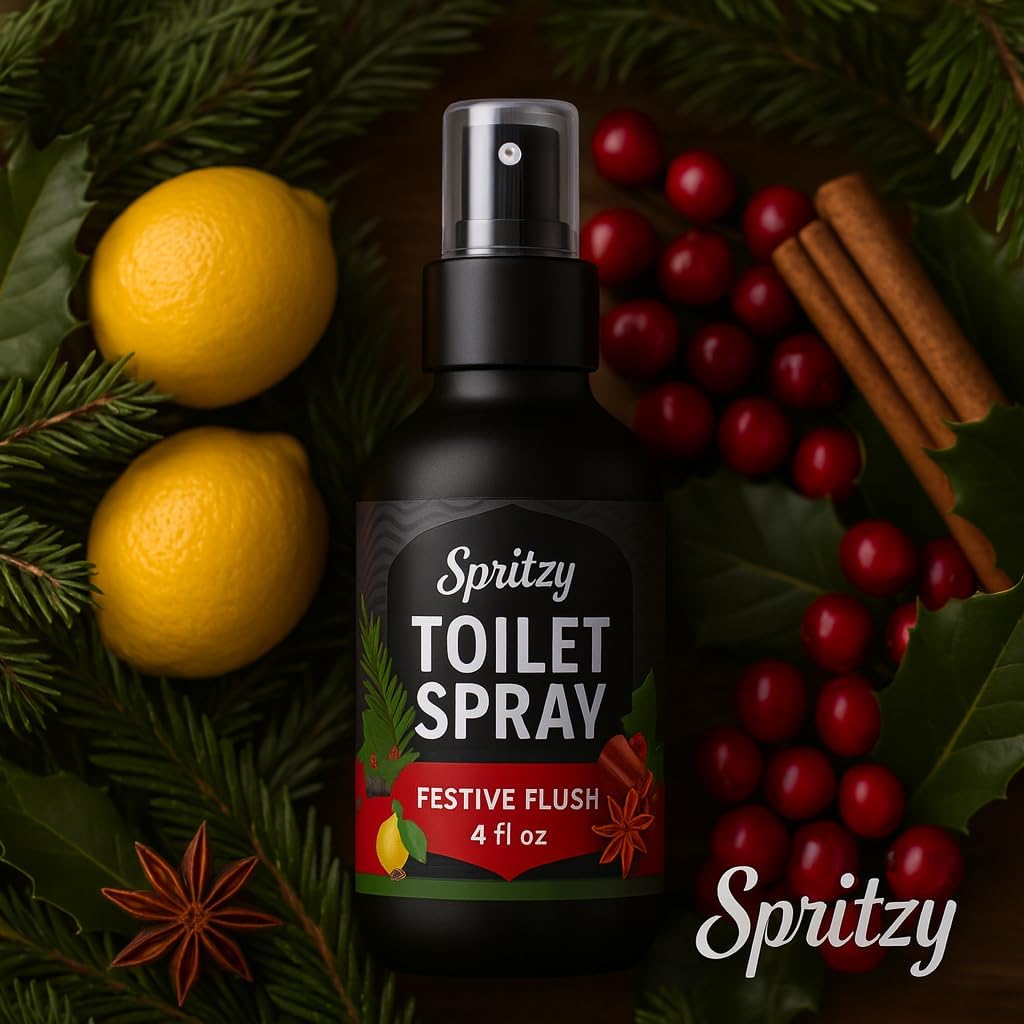 Toilet Spray (4 fl oz) | 600+ Sprays | Poo Spray w/Many Scents – Restroom & Bathroom Odor Eliminator – Essentials for a Fresh, Confident Bathroom (Festive Flush)