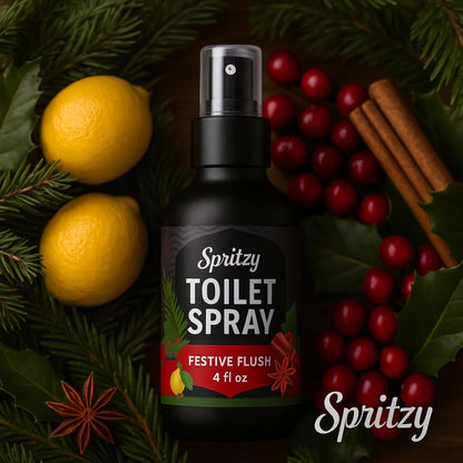Toilet Spray (4 fl oz) | 600+ Sprays | Poo Spray w/Many Scents – Restroom & Bathroom Odor Eliminator – Essentials for a Fresh, Confident Bathroom (Festive Flush)