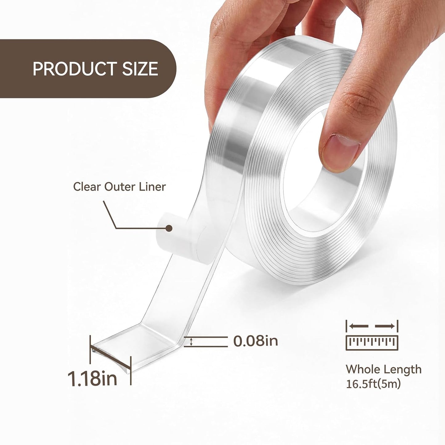 Comix Double Sided Tape Heavy Duty, 1.18" x 120"(10ft), Removable Washable Nano Tape, Residue-Free, Multipurpose Reusable Gel Mounting Tape, 1 Roll
