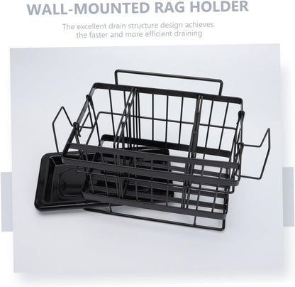 Outanaya 1pc Wall-mounted Adjustable Stainless Steel Rag Storage Rack Sponge Drain Basket for Kitchen and Bathroom Easy to Install Organizer for Cleaning Cloths and Utensils