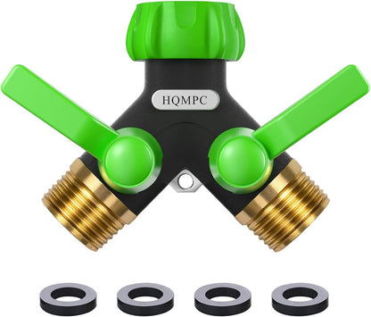 HQMPC Garden Hose Y Valve Splitter With Metal Long Handle Brass Hose Splitter Big Water Flow Hole- Spigot Splitter 2 way 3/4" GHT Thread