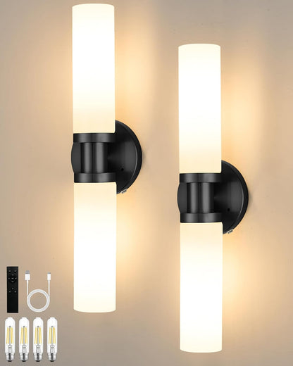 Battery Operated Wall Sconce Set of 2, 10000mAh Rechargeable Wireless Wall Lights Remote Control, Cordless Timer Dimmable Glass Wall Lamps for Living Room Bedside Entryway Emergency Gold 16.5 Inch