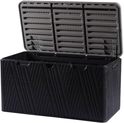Kingdura 110 Gallon Outdoor Storage Box, Waterproof Resin Deck Box for Indoor and Outdoor Use, Lockable Storage Container for Patio Furniture Cushions Garden Tools (Coffee, 110 Gallon)