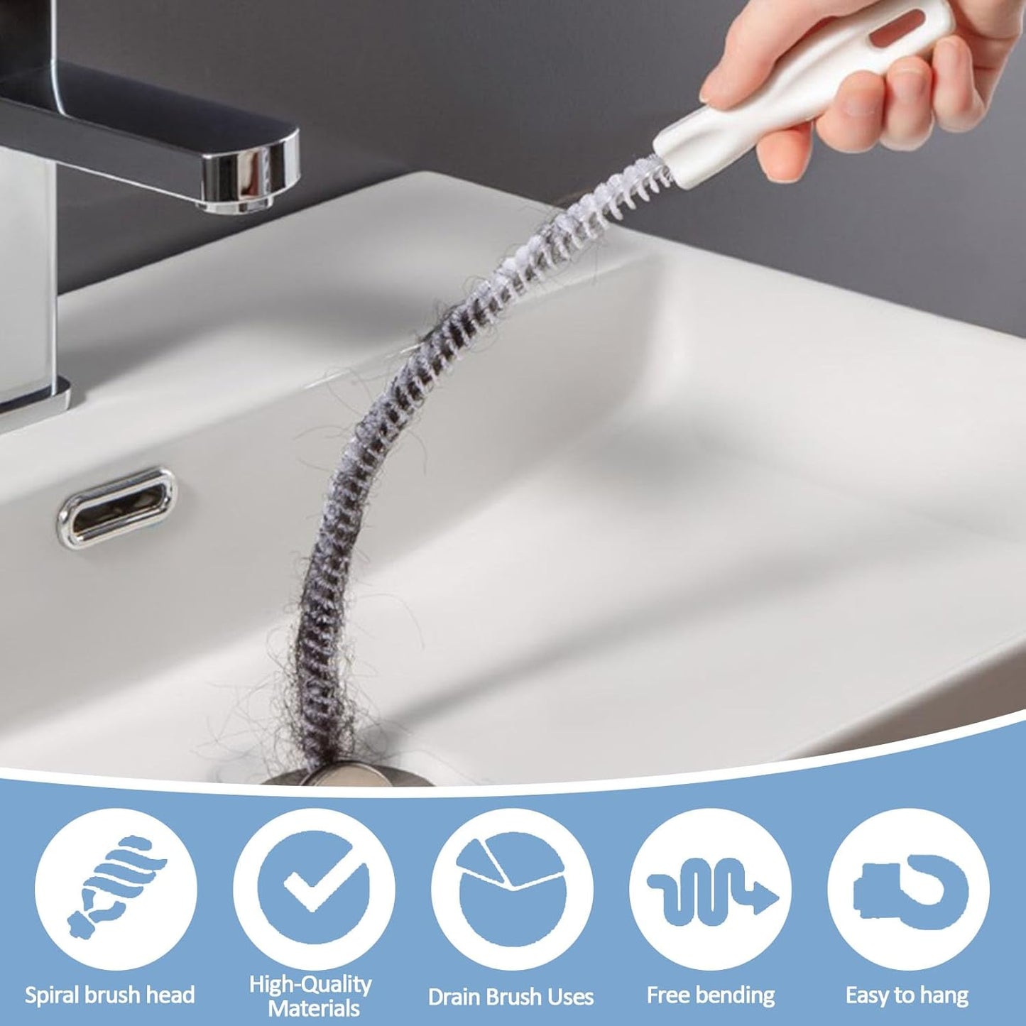 Drain Cleaning Brushs,Sink Drain Clog Remover,Pipe Cleaning Brush,Drain Clog Remover, Drains Cleaner Kitchen Sink,White