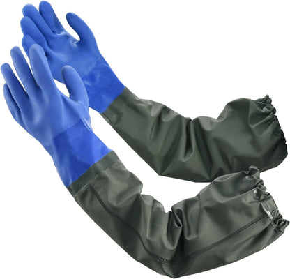 MUMUKE Long Waterproof Gloves, 28 inch | Long Chemical Gloves, Reusable, Padded Cotton Lined, Acid & Oil Resistant