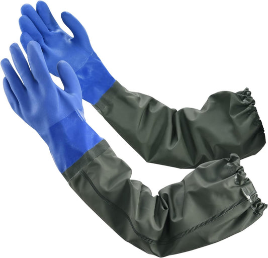 MUMUKE Long Waterproof Gloves, 28 inch | Long Chemical Gloves, Reusable, Padded Cotton Lined, Acid & Oil Resistant